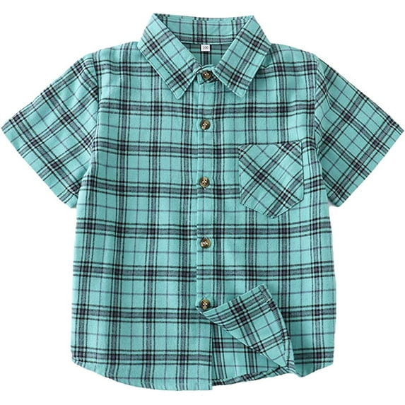 Boys Button Down Short Sleeve Shirts Toddler Buffalo Plaid Shirt with Pocket School Uniform Dress Shirt