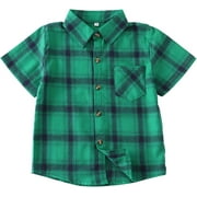 OMTHAKA Boys Button Down Short Sleeve Shirts Toddler Buffalo Plaid Shirt with Pocket School Uniform Dress Shirt