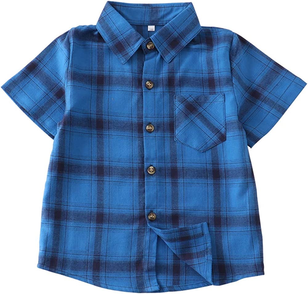 Boys Button Down Short Sleeve Shirts Toddler Buffalo Plaid Shirt with