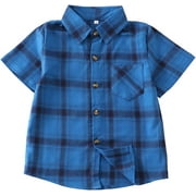 OMTHAKA Boys Button Down Short Sleeve Shirts Toddler Buffalo Plaid Shirt with Pocket School Uniform Dress Shirt