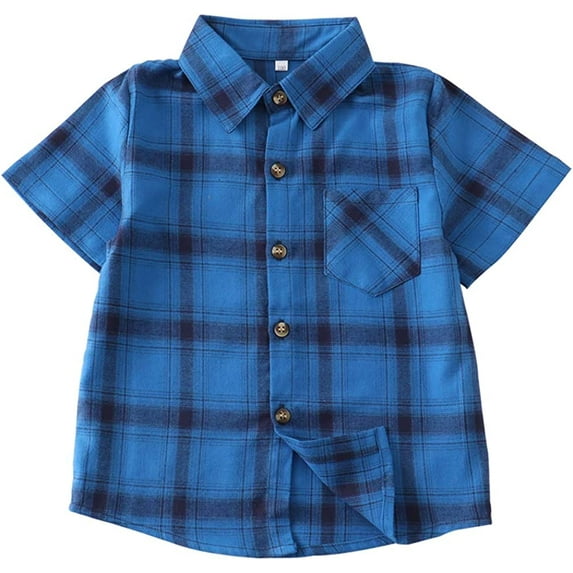 Boys Button Down Short Sleeve Shirts Toddler Buffalo Plaid Shirt with Pocket School Uniform Dress Shirt