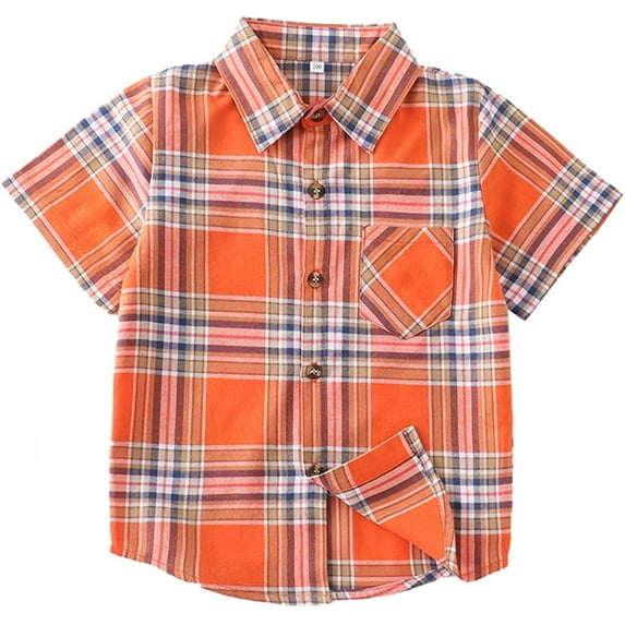 Boys Button Down Short Sleeve Shirts Toddler Buffalo Plaid Shirt with Pocket School Uniform Dress Shirt