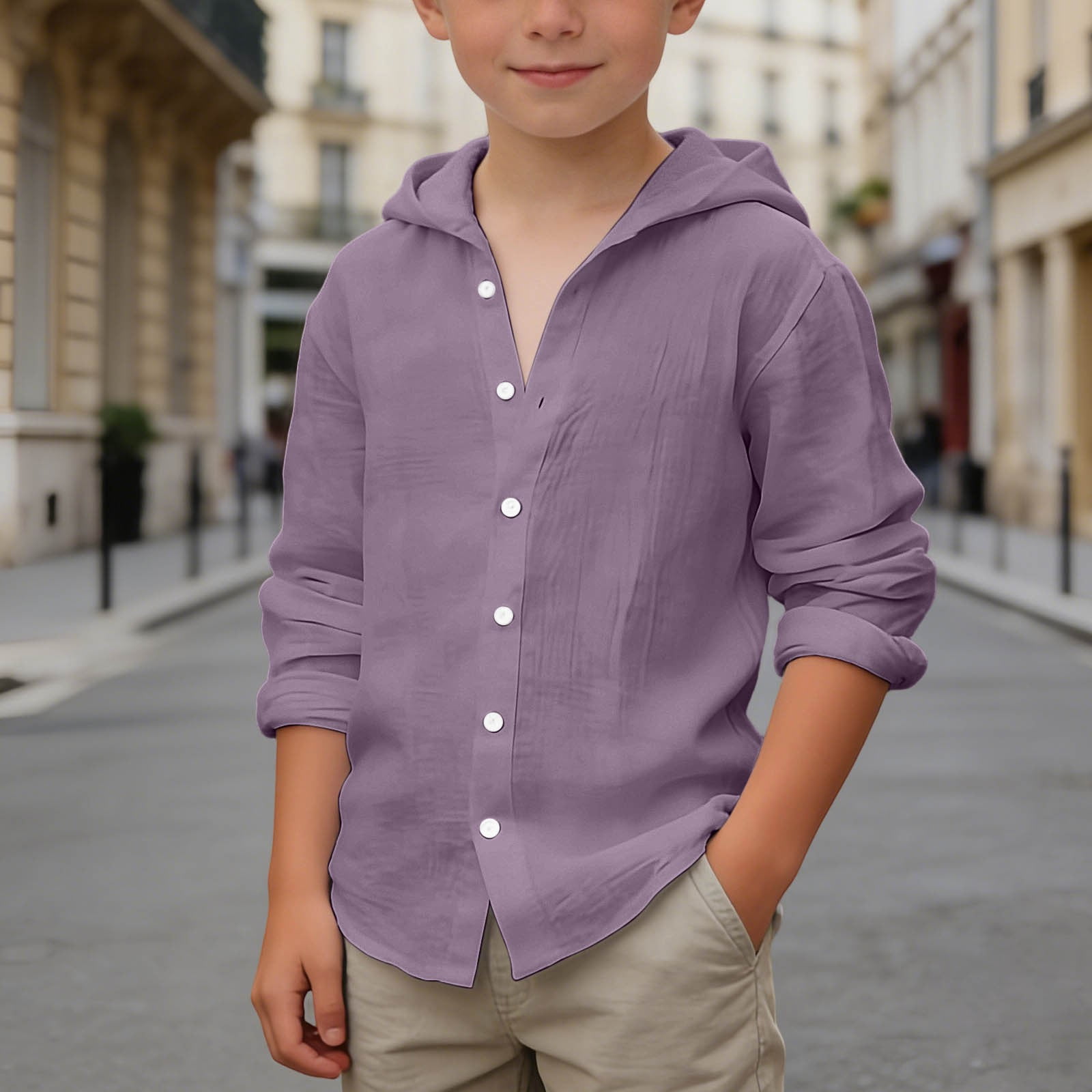 Boys Button Down Long Sleeve Shirt Casual Summer Breathable Solid Beach ...