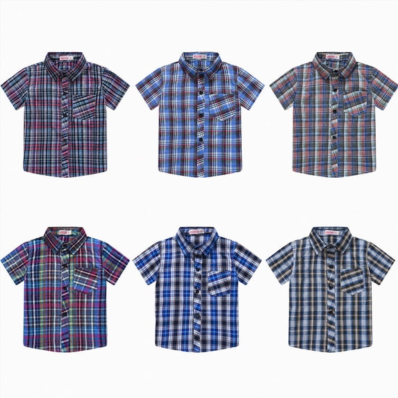 Boys Button Down Shirt Short Sleeve Formal Uniform Dress Shirts with Pocket 6-12 Months 12-24 Months 2t 3t 4t 5t 6t 7t 8t 9t Children Purple 12-18 Months