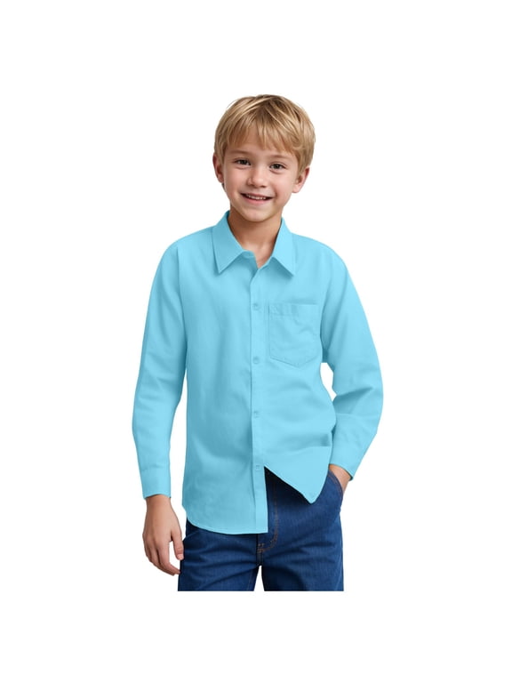 Boys Button Down Shirts Cotton Long Sleeve School Uniform Classic Point Collar, Girls Dress Shirt, Wrinkle Free & Stretchy, Skin-Friendly Fabric, Adjustable Cuffs, Casual Blouse Tops Boys Clothes
