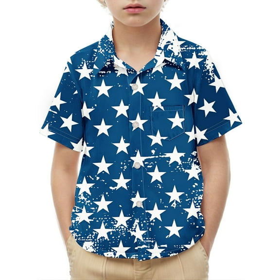 Boys Button-Up Patriotic Shirts 4th of July Outfits Summer Casual Short Sleeve Collared Blouses Festival Clothes Multicolor， 5 Years