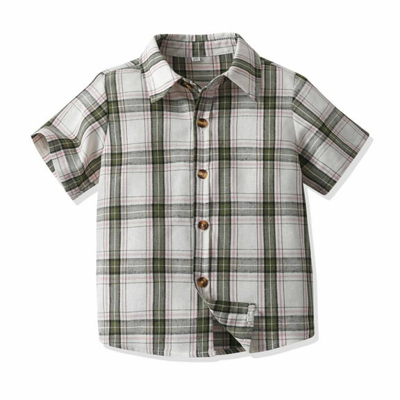 Boys Button Up Shirt Kids Plaid Casual Cotton Tops