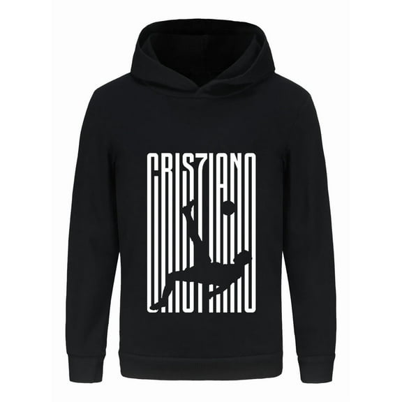Boys CR7 Soccer Fan Hoodie – Kids Pullover Sweatshirt with Ronaldo #7 Print, Unisex Long Sleeve Football Apparel
