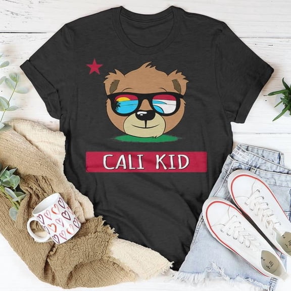 Boys California Bear Cali Kid Surf Graphic Cotton T-Shirt Casual Summer Beachwear, Size M, Color Black