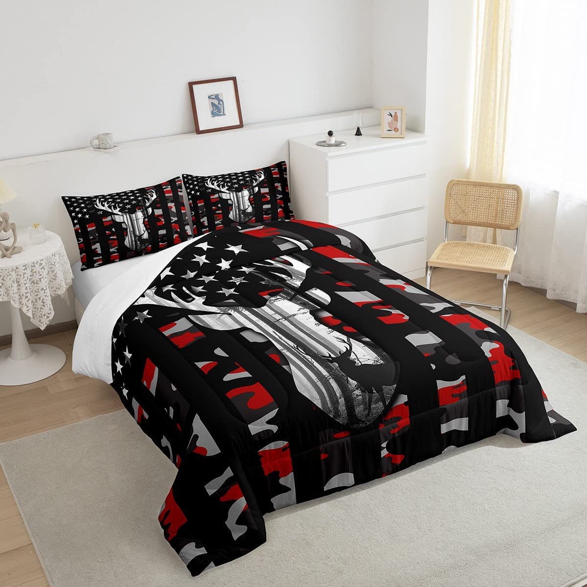 Boys Camo American Flag Comforter Set Twin Size,Army Green Camouflage