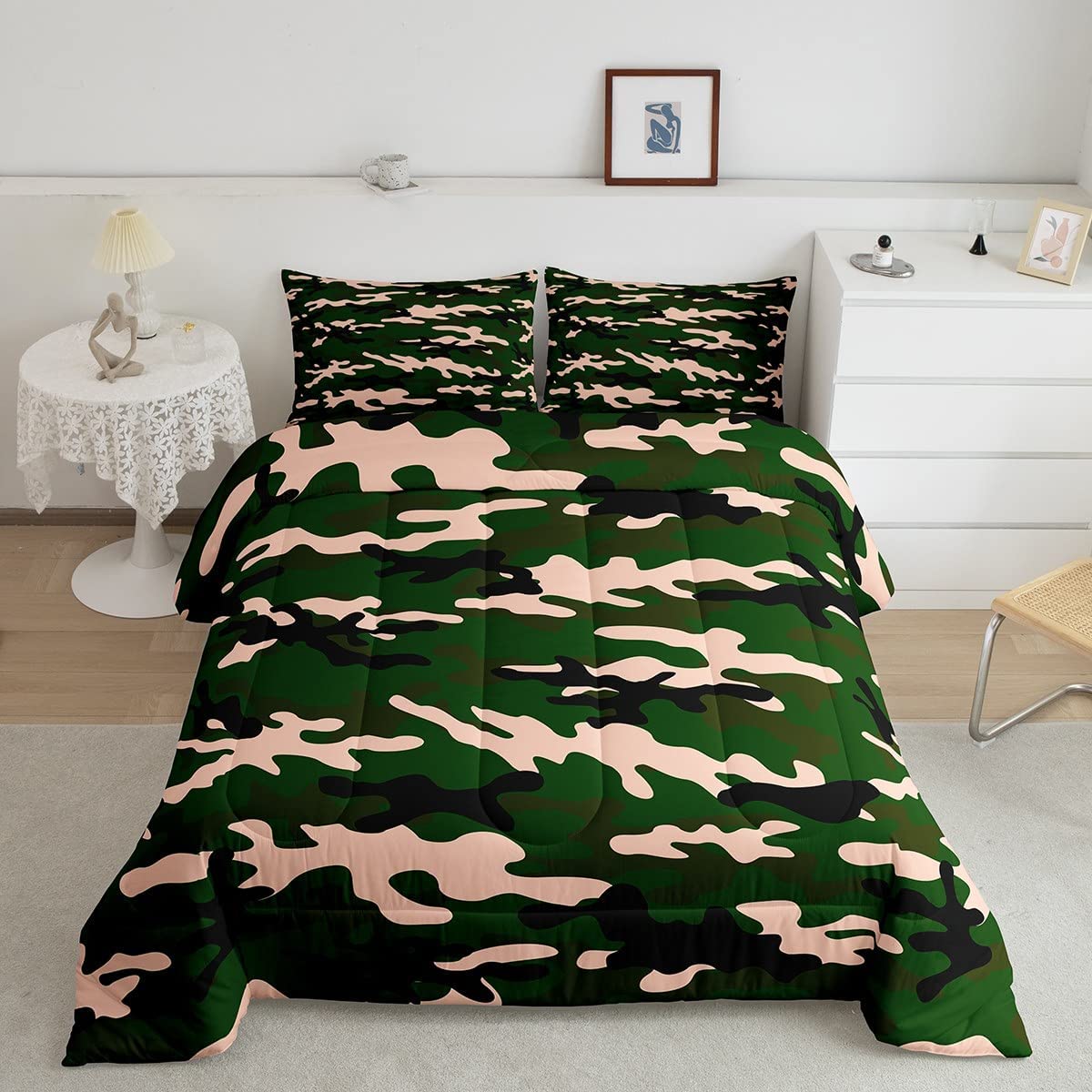 Boys Camo Bedding Set Full,Green Yellow Camouflage Comforter Sets