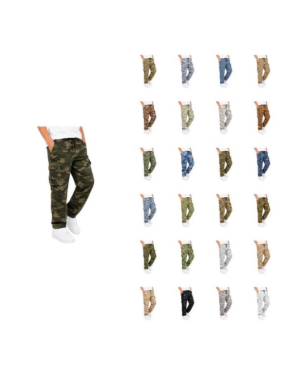 Boys Camo Cargo Pants Kids Cargo Joggers Streetwear Bottoms School Sports Spring Fall Hiking Outdoor Trousers