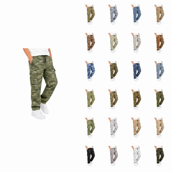 Boys Camo Cargo Pants Kids Cargo Joggers Streetwear Bottoms School Sports Spring Fall Hiking Outdoor Trousers