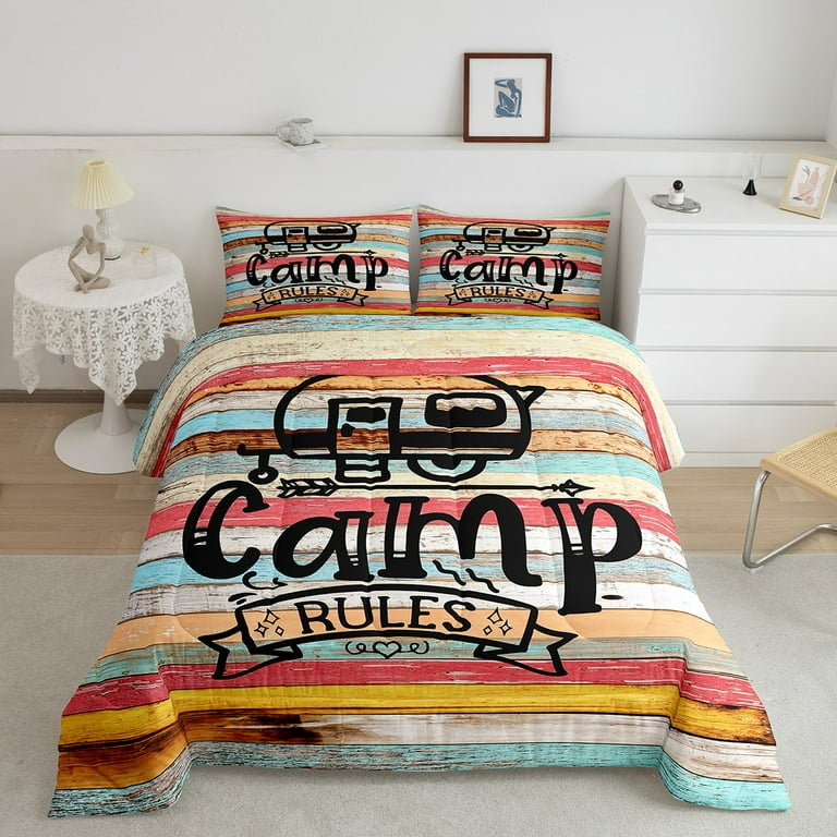 Boys Camp Rules Comforter Set Full for Girls Children Kids Happy Camping Bedding Rv Camper Bedding Comforter Sets Watercolor Rustic Farmhouse Style Duvet Insert Room Decor Walmart