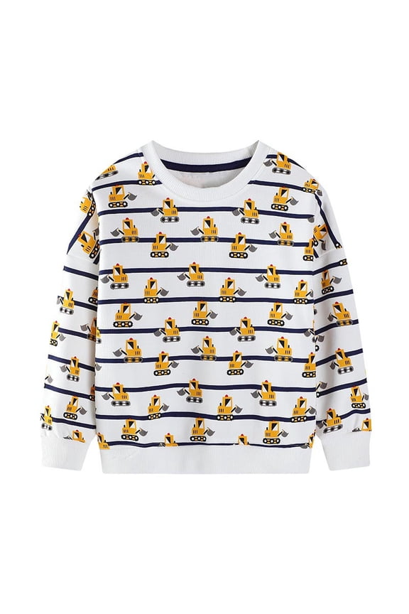 Boys Car Stripe Print Sweatshirt Kids Long Sleeve Round Neck Graphic Top Toddler Autumn Playwear 2-8 Years Soft Casual Shirt Everyday Outfit Fall School Apparel Preschool Clothes