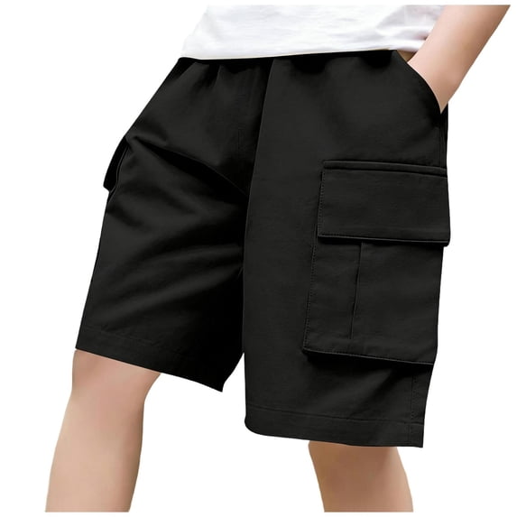 Boys Cargo Athletic Shorts Elastic High Waist Loose Hiking Short Pant Kids Casual Sports Running Summer Shorts with Pocket