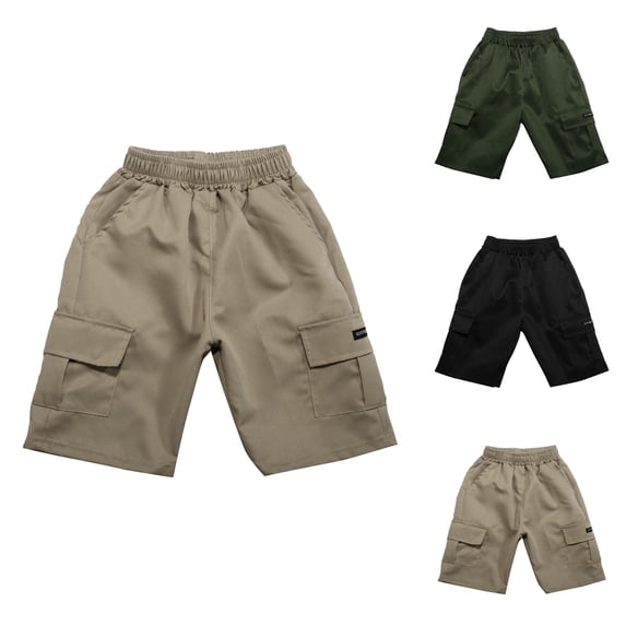 Boys Cargo Bermuda Shorts Loose Fit Multi Pocket Casual Summer Outdoor Knee Length Shorts for Boys Streetwear