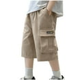 thumbnail image 1 of Boys Cargo Capris Cotton Baggy Loose Wide Leg Capris Pants with Pockets Hiking Fishing Youth Pull On Shorts 7 Years, Khaki, 1 of 6