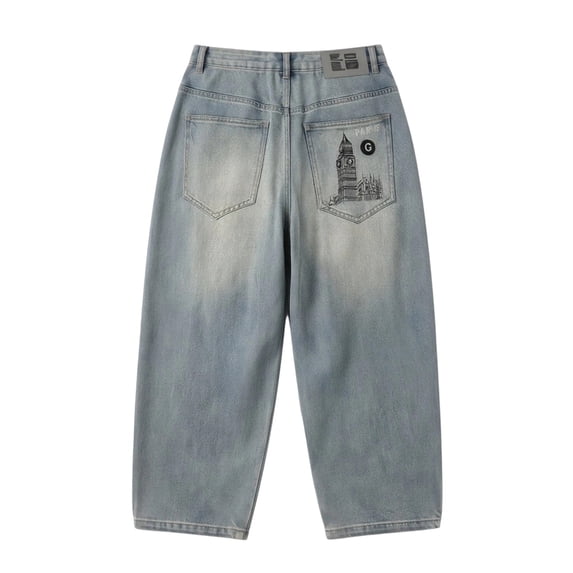 Boys Cargo Jeans Size 10 Elastic Waist Pull on Wide Leg Jeans Fashion Plain Jogger Streetwear Pants Back To School