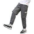thumbnail image 1 of Boys Cargo Pants Wide Leg Baggy High Elastic Multi Pockets Lightweight Cotton Solid Color Streetwear Weekend 7-14 Years, 1 of 8