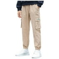 thumbnail image 1 of Boys Cargo Pants Wide Leg Baggy High Elastic Multi Pockets Lightweight Cotton Solid Color Streetwear Weekend 7-14 Years, 1 of 9