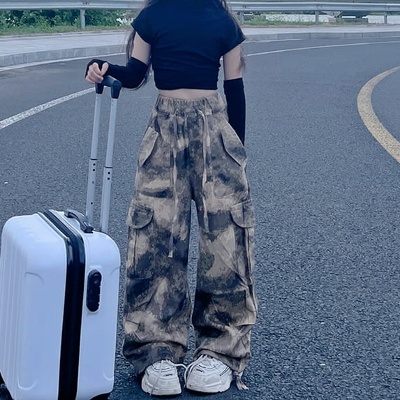 Boys Cargo Jogger Pants Wide-Leg Elastic Waist Cargo Trousers for Toddler Girl 8-9 Years