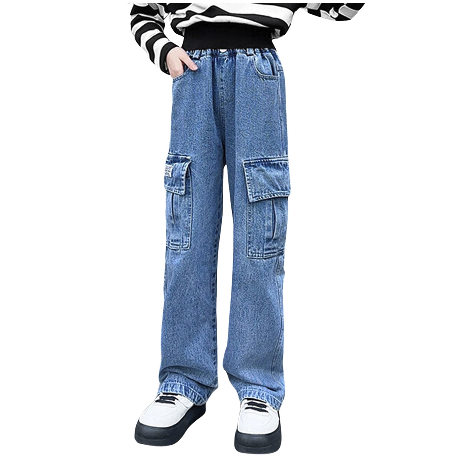 Pantalon Cargo Large Pour Garçon 4-12 Ans - Jean Denim élastique, Coupe Ample, Style Streetwear Décontracté - 13