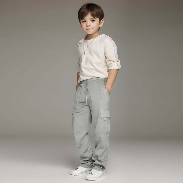 Boys Cargo Joggers Drawstring Jogging Pants Kids Elastic Waist Trousers 5-6 Years