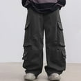 thumbnail image 1 of Boys Cargo Joggers with Multiple Pockets - Loose Fit Casual Pants for Baggy Sweatpants,Polyester Comfortable Trousers for School & Outdoor Daily Use(Grey,12-13Years), 1 of 7