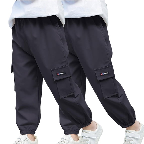Boys Cargo Joggers Pants 2 Pack Elastic Waist Jogging Hiking Trousers Kids School Uniform Sweatpants 3-4T