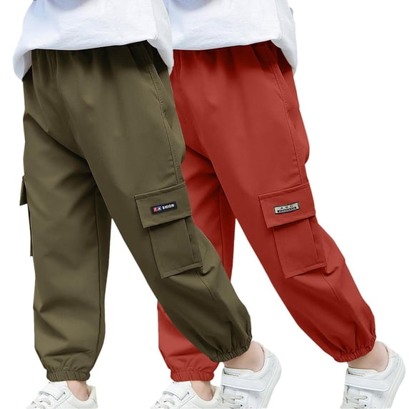 Boys Cargo Joggers Pants 2 Pack Elastic Waist Jogging Hiking Trousers Kids School Uniform Sweatpants 4-5T
