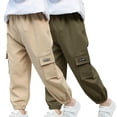 thumbnail image 1 of Boys Cargo Joggers Pants 2 Pack Elastic Waist Jogging Hiking Trousers Kids School Uniform Sweatpants 6-7T, 1 of 6