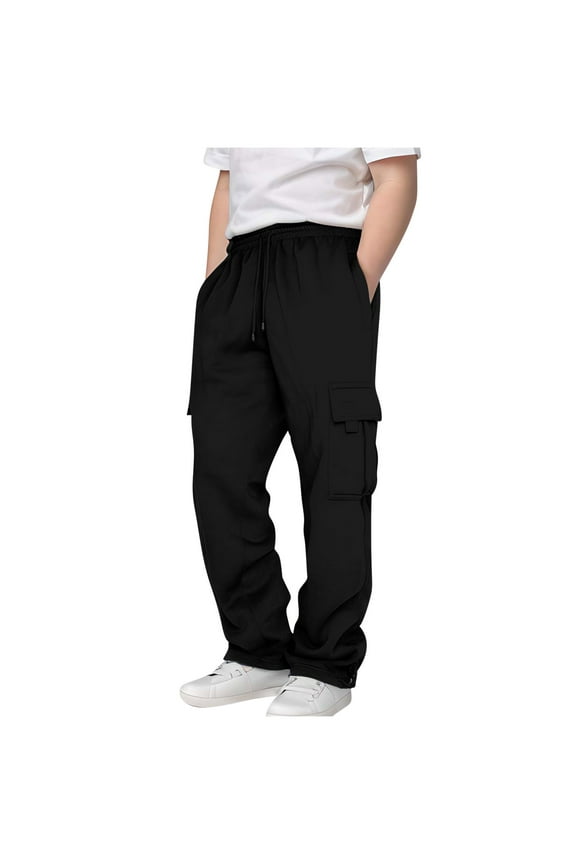 Boys Cargo Joggers Pants Drawstring Elastic Waist Casual Jogging Active Workout Sweatpants with Pockets Trousers Bottom for Kids 3-14 Years
