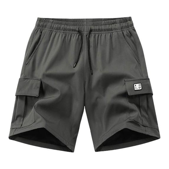 Boys Cargo Knee‑Length Sports Shorts, Drawstring Elastic Waist Side Patch Pocket Shorts, Label Decor Casual Outdoor Shorts for Big Boys 6‑16 Years Old