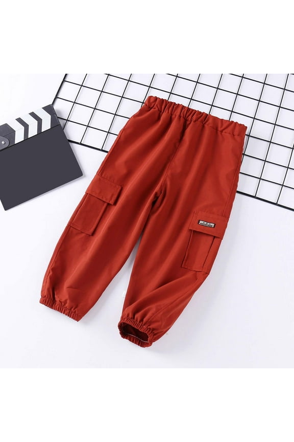 Boys' Cargo Pants Boys Red Pants Drawstring Elastic Waist Boys' Athletic Pants Kids Spring Fall Pants 5-6 Years