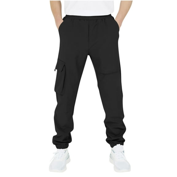 Boys Cargo Pants Elastic Waist Sweatpants with Pockets Twill Casual Athletic Jogging Pant School Athletic for Kids 4-14 Years