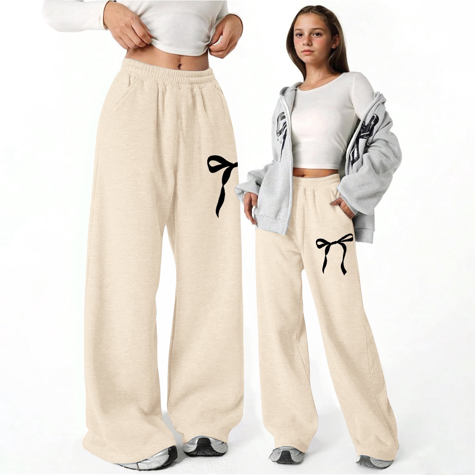 Girls Cargo Joggers Pants Beige Cargo Pants Stretchy Relaxed