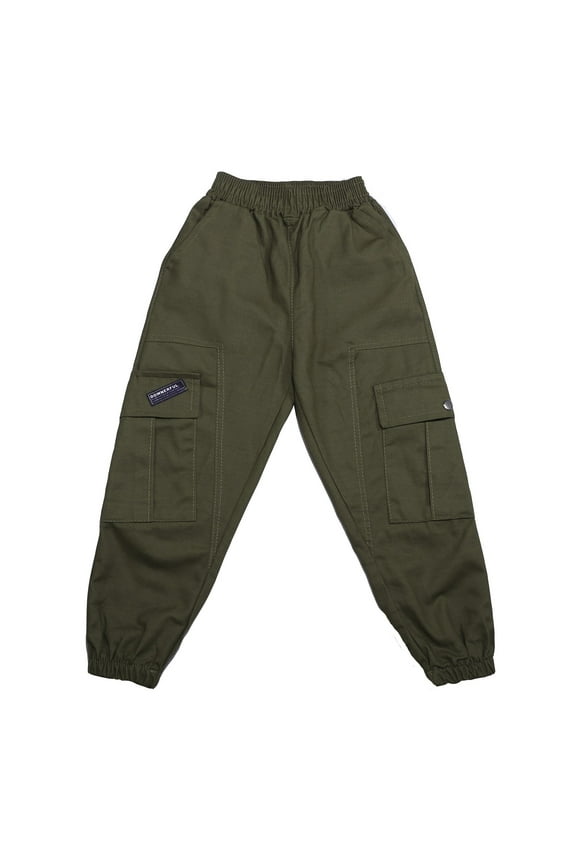 Boys Cargo Pants Kids Joggers Youth Hiking Pants Elastic Waist Cotton Solid Color Jogging Sweatpants Pants,Z1-Brown,120(6-7 Years)