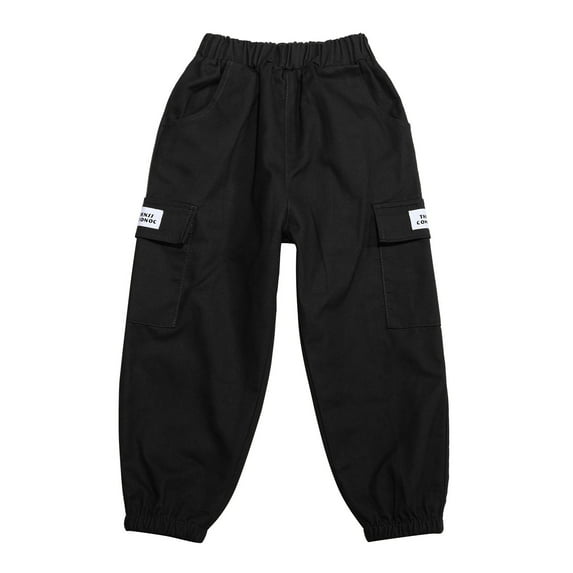 Boys Cargo Pants Kids Joggers Youth Hiking Pants Elastic Waist Cotton Solid Color Jogging Sweatpants Pants,Z3-Black,120(8-9 Years)