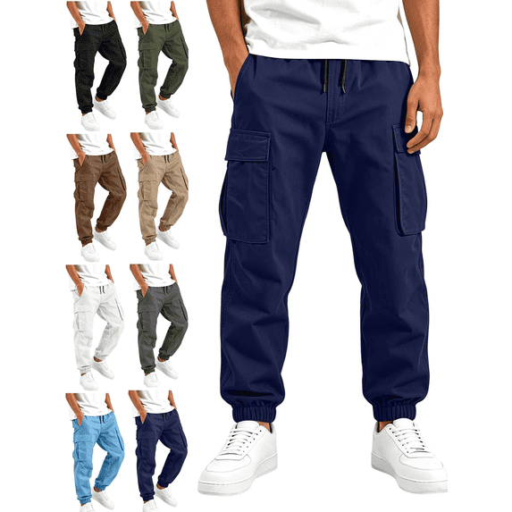 Boys' Cargo Pants Lightweight Elastic Drawstring Waist Jogger with Multi Pockets Tapered Cuffed Casual Outdoor Trousers for Daily Wear