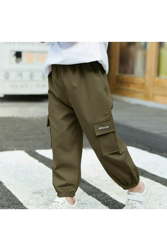 Boys Cargo Pants with Pockets 2025 Spring Elastic Waist Casual Jogging Trousers Lightweight Cozy Straight Athletic Gym Joggers Workout Comfy Baggy Cargo Pants for Kids Plus Size 3 Years