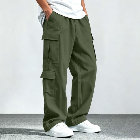 Boys Cargo Pants Relaxed Fit Wide Leg Stretch Casual Elastic Waist Kids Hiking Pants Army Green 8