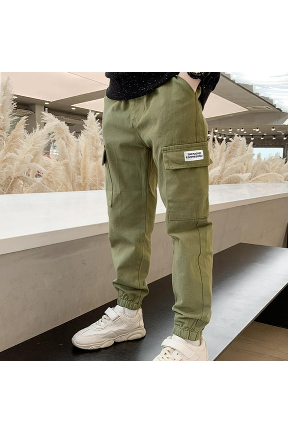 Boys Cargo Pants Size 10-12 Elastic Waist Casual Jogging Trousers Bottom with Pockets Solid Color Lightweight Athletic Joggers Workout Workout Comfy Cargo Pants for Kids Army Green 13 Years