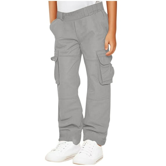 Boys Cargo Pants Size 6-7 Kids Casual Elastic Waist Drawstring Cargo Sweatpants Teens Active Workout Joggers Pant with Pockets Pull on Active Sweat Pants Lightweight Loose Sweatpants School Uniform