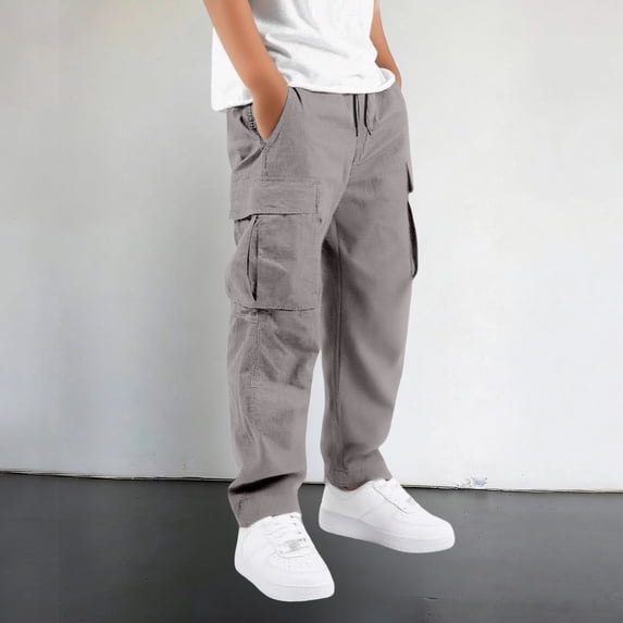 Boys Cargo Pants Solid Color Trousers with Straight Front Pockets Everyday Play Casual Toddler Kids Casual Pants Size 11-12Y
