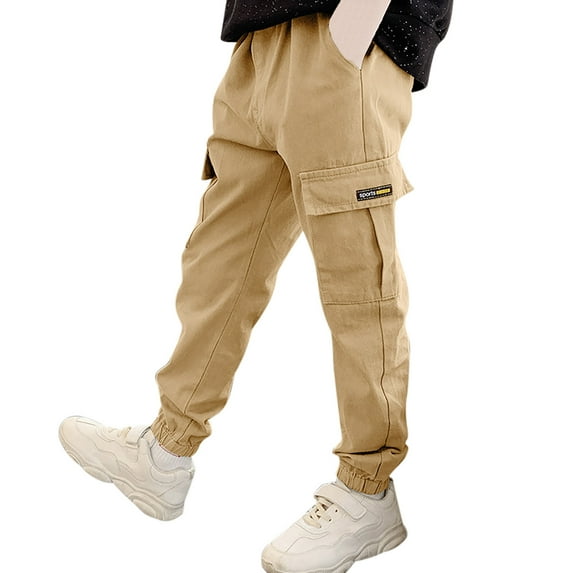 Boys Cargo Pants Solid Trouser Multi Pockets Pants for Boys