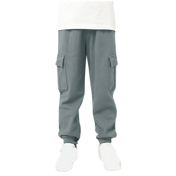Boys Cargo Pants Stretch Elastic Waist School Kids Foot Binding Joggers Boys Cargo Jogger Pants Elastic Waist with Pockets Casual School Trousers Youth Tactical Outdoor Hiking Pants