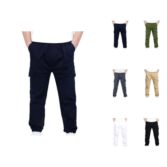 Boys Cargo Pants Stretch Elastic Waist School Kids Twill Joggers