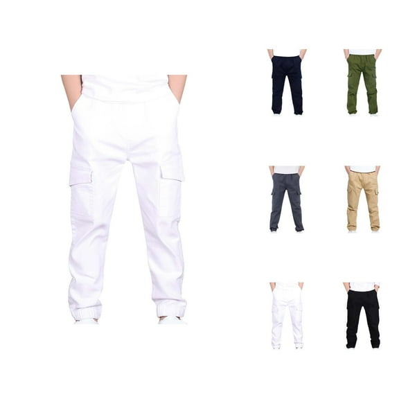 Boys Cargo Pants Stretch Elastic Waist School Kids Twill Joggers