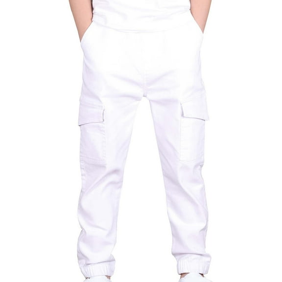 Boys Cargo Pants Stretch Elastic Waist Twill Joggers Kids Solid Casual Pants with Pockets